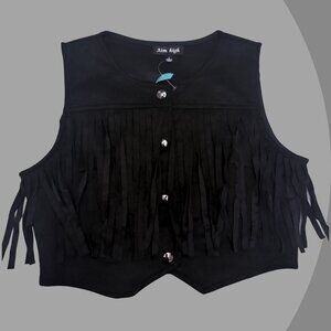 Aim High Women's Suede Fringe Button Up Vest